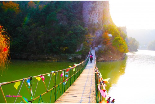 The wooden bridge in Tianzhu Wonderland Scenic Area in Xinchang